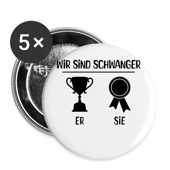 Familienglück Schwangerschaft Schwanger Statement - Buttons groß 56 mm (5er Pack) - Weiß - Vorne