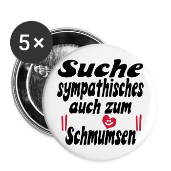 suche sympathisches - Buttons groß 56 mm (5er Pack) - Weiß - Vorne