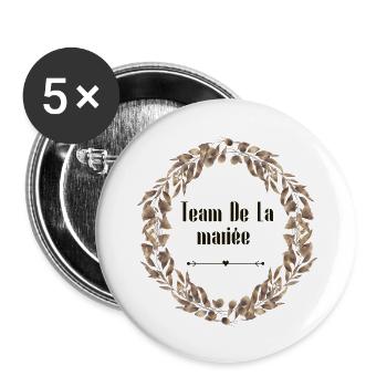 Team de la mariée floral - Lot de 5 grands badges (56 mm) - blanc - Devant