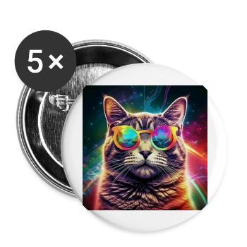 Kosmischer Katzenflair - Buttons groß 56 mm (5er Pack) - Weiß - Vorne