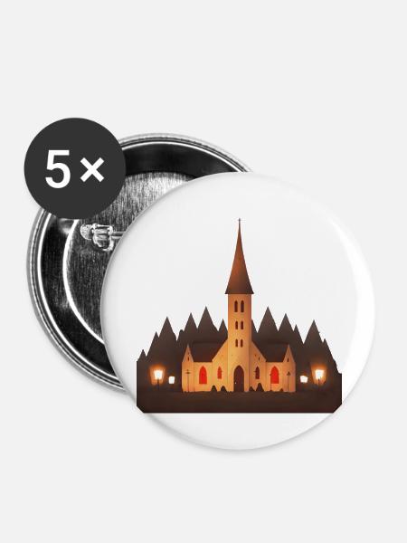 Kapelle im Dorf - Buttons groß 56 mm (5er Pack) - Weiß