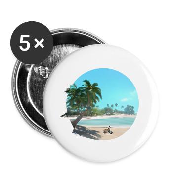 Sommerurlaub Strand Palmen Insel Sonne Palme - Buttons groß 56 mm (5er Pack) - Weiß - Vorne