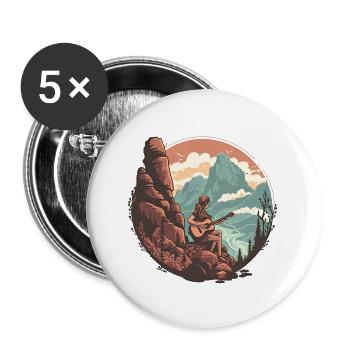 Scène de guitare sereine des montagnes - Lot de 5 grands badges (56 mm) - blanc - Devant