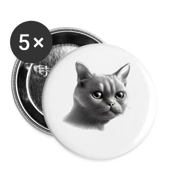 Katze Katzenbaby Kater Britisch Kurzhaar Katzen - Buttons groß 56 mm (5er Pack) - Weiß - Vorne