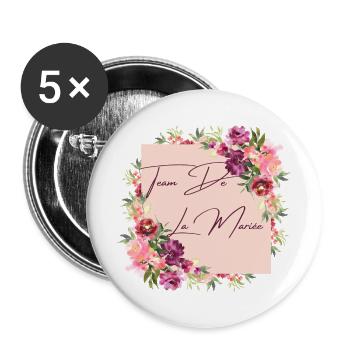 Team de la mariée floral - Lot de 5 grands badges (56 mm) - blanc - Devant