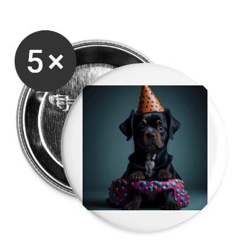 Chien avec chapeau d’anniversaire - Lot de 5 grands badges (56 mm) - blanc - Devant