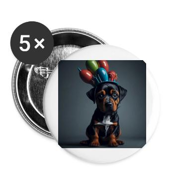 Chien avec chapeau d’anniversaire - Lot de 5 grands badges (56 mm) - blanc - Devant