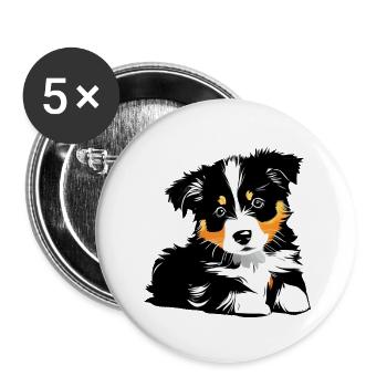Propriétaire de chien chiot berger australien - Lot de 5 grands badges (56 mm) - blanc - Devant