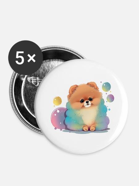 Pomeranian Zwergspitz - Buttons groß 56 mm (5er Pack) - Weiß