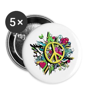 liebe frieden frieden sommer honig liebe hippie cool - Buttons groß 56 mm (5er Pack) - Weiß - Vorne