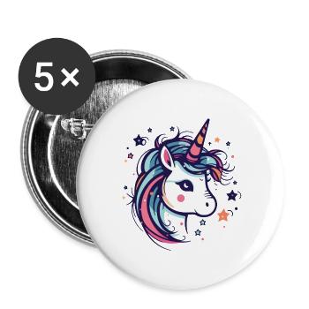 Licorne - Lot de 5 grands badges (56 mm) - blanc - Devant