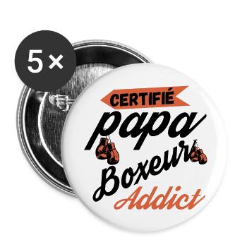 Certifié Papa Boxeur Addict - Lot de 5 grands badges (56 mm) - blanc - Devant