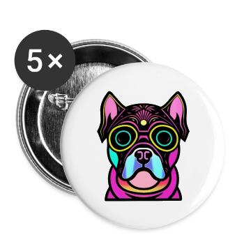 Happy dog. Happy dogs. Bulldog - Buttons large 2.2''/56 mm (5-pack) - white - Front