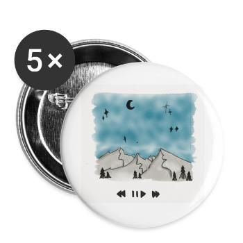 Zeichnung - Berge, Nachthimmel, Musik - Buttons groß 56 mm (5er Pack) - Weiß - Vorne