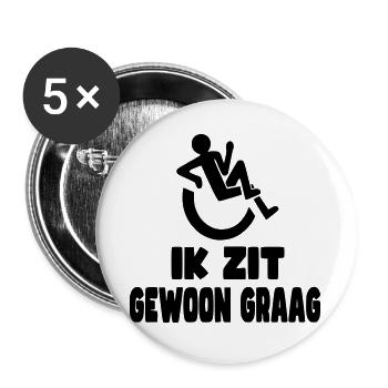 J’aime juste m’asseoir. Humour en fauteuil roulant * - Lot de 5 grands badges (56 mm) - blanc - Devant