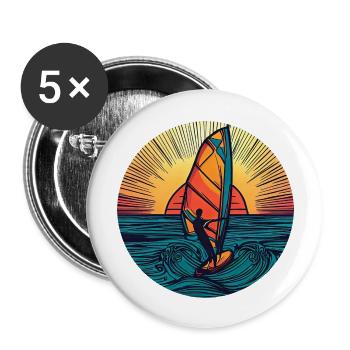 Windsurfer Surfer Sunset - Lot de 5 grands badges (56 mm) - blanc - Devant