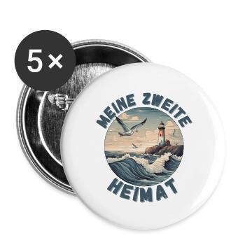 Urlaub an der Nordsee und Ostsee zweite Heimat - Buttons groß 56 mm (5er Pack) - Weiß - Vorne