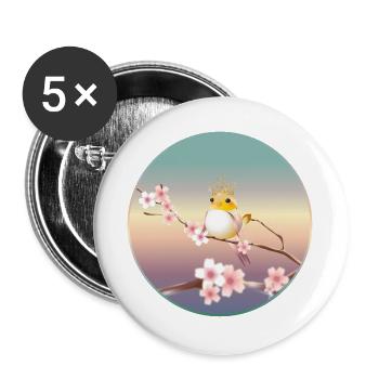 Canary with crown on cherry blossom branch - Buttons large 2.2''/56 mm (5-pack) - white - Front
