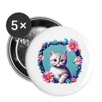 Cat British Shorthair Cat Lover Pet - Buttons large 2.2''/56 mm (5-pack) - white - Front