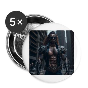 Future Cyberpunkt Warrior - Buttons groß 56 mm (5er Pack) - Weiß - Vorne