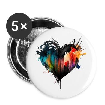 Herz Farbtropfen Bunt - Buttons groß 56 mm (5er Pack) - Weiß - Vorne