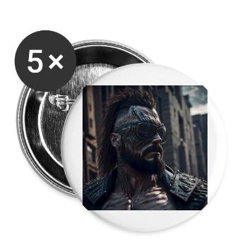Future Cyberpunkt Warrior - Buttons groß 56 mm (5er Pack) - Weiß - Vorne