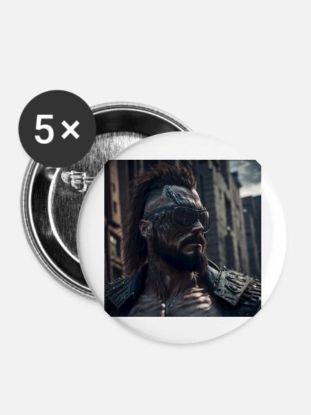 Future Cyberpunkt Warrior - Buttons groß 56 mm (5er Pack) - Weiß