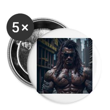 Future Cyberpunkt Warrior - Buttons groß 56 mm (5er Pack) - Weiß - Vorne
