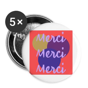MERCI. MERCI MAÎTRESSE. CADEAU MAÎTRESSE. VACANCES - Lot de 5 grands badges (56 mm) - blanc - Devant