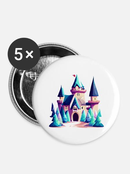 Schloss Fantasie Märchen - Buttons groß 56 mm (5er Pack) - Weiß