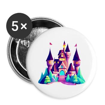 Schloss Fantasie Fantasieschloss Märchen - Buttons groß 56 mm (5er Pack) - Weiß - Vorne