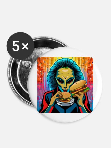 Alien burger - Buttons groß 56 mm (5er Pack) - Weiß
