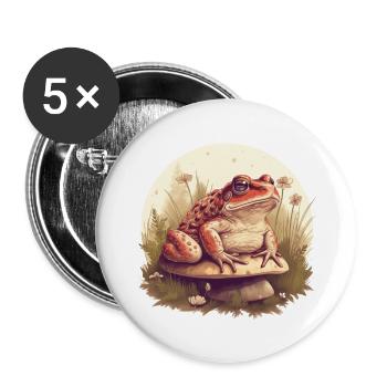 Kröte sitzt auf einem Pilz Natur Frosch Design - Buttons groß 56 mm (5er Pack) - Weiß - Vorne