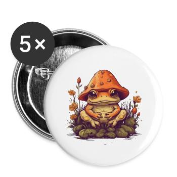Niedliche Kröte mit Pilzhut lustiger Frosch Natur - Buttons groß 56 mm (5er Pack) - Weiß - Vorne