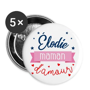 ÉLODIE MAMAN D'AMOUR - Tshirt femme - Lot de 5 grands badges (56 mm) - blanc - Devant