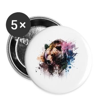 ours, grizzly - Lot de 5 grands badges (56 mm) - blanc - Devant