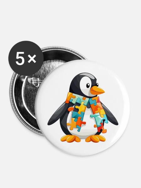 Pinguin Baby - Buttons groß 56 mm (5er Pack) - Weiß