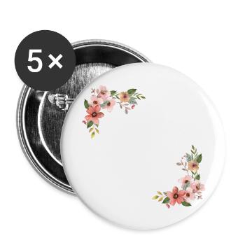 Demoiselle d’honneur floral - Lot de 5 grands badges (56 mm) - blanc - Devant