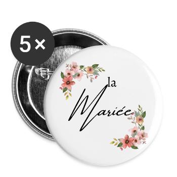 La mariée floral - Lot de 5 grands badges (56 mm) - blanc - Devant