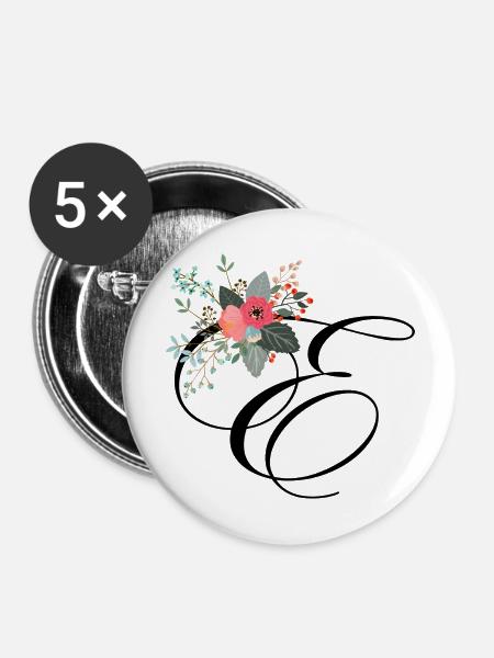 Letter e fleuris - Buttons groß 56 mm (5er Pack) - Weiß