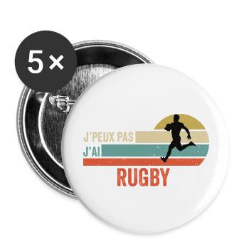 Je Peux Pas J'ai Rugby idée cadeau rugby - Lot de 5 grands badges (56 mm) - blanc - Devant