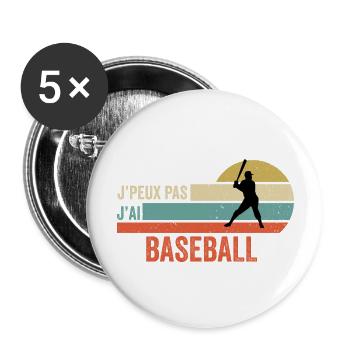J'peux pas j'ai Baseball idée cadeau baseball - Lot de 5 grands badges (56 mm) - blanc - Devant