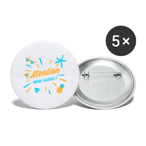 ATTENTION, MÈRE AGITÉE ! (maman, plage) - Buttons/Badges stor, 56 mm (5-pack)