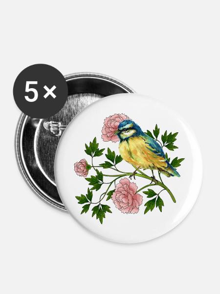 Bunter Vogel - Buttons groß 56 mm (5er Pack) - Weiß