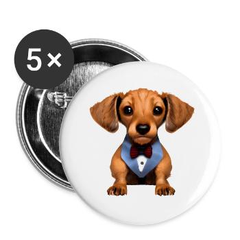Hunde Dachshund mit Anzug Hund Dackelwelpe - Buttons groß 56 mm (5er Pack) - Weiß - Vorne