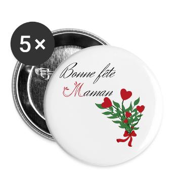 Bonne fête Maman. Fête des mères. Bouquet coeurs. - Lot de 5 grands badges (56 mm) - blanc - Devant