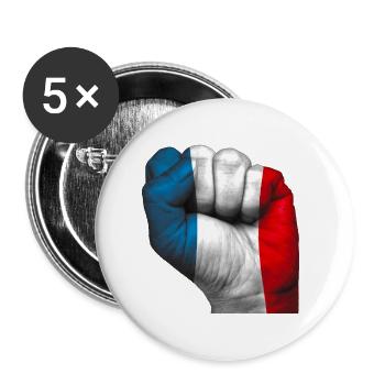Drapeau français peint sur un poing fermé. - Lot de 5 grands badges (56 mm) - blanc - Devant