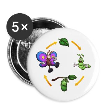 Cartoon Butterfly Life Cycle - Buttons large 2.2''/56 mm (5-pack) - white - Front