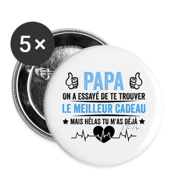 Cadeau amusant pour papa fêtes des pères - Lot de 5 grands badges (56 mm) - blanc - Devant
