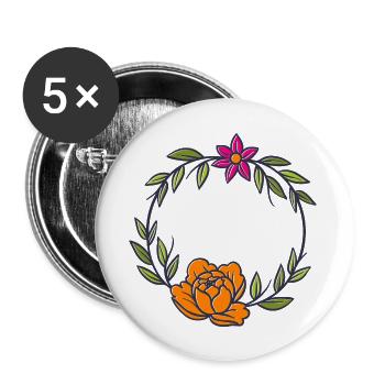 Flower Blume Pflanze - Buttons groß 56 mm (5er Pack) - Weiß - Vorne